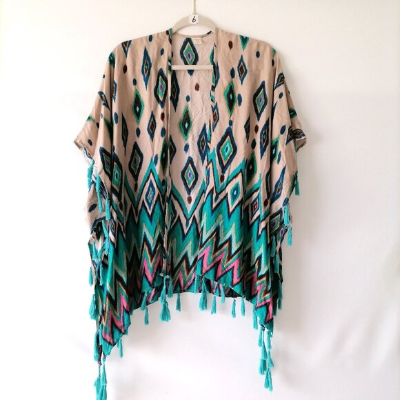 Do Every Thing in Love Womens Multicolor Argyle Diamond Cover up Kimono One Size - Picture 1 of 6